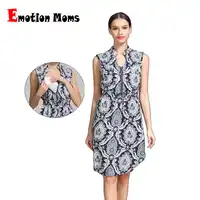 อารมณ์ Moms ฤดูร้อนสไตล์แขนกุดรูปแบบคลอดบุตรพยาบาลเสื้อผ้าผู้หญิงชุดให้นม