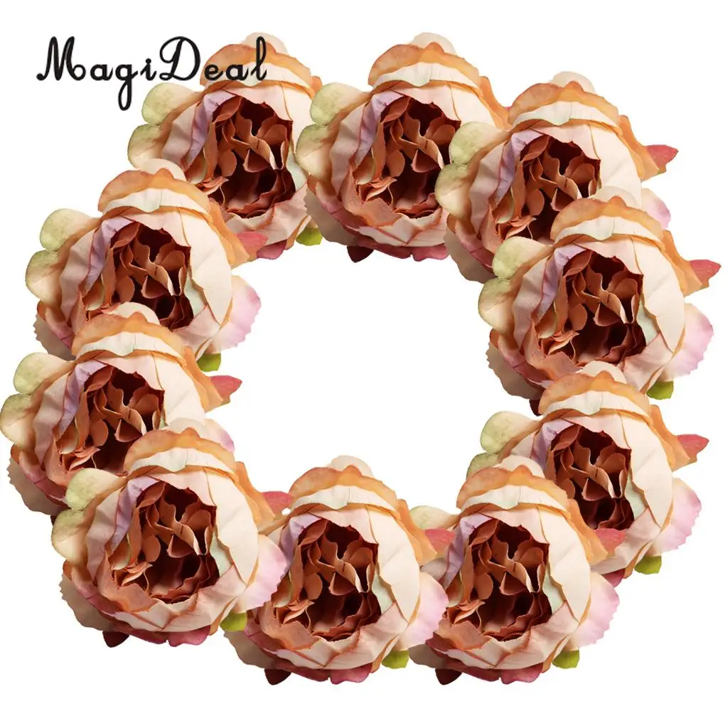 MagiDeal Beautiful 10Pcs Artificial Silk Rose Flower Head for Wedding Corsage Flower Ball Garland Curtains Decor 10 Color Option