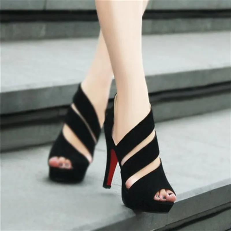 

Summer new nightclub women's shoes hollow side zipper sandals fine with waterproof platform super high heels