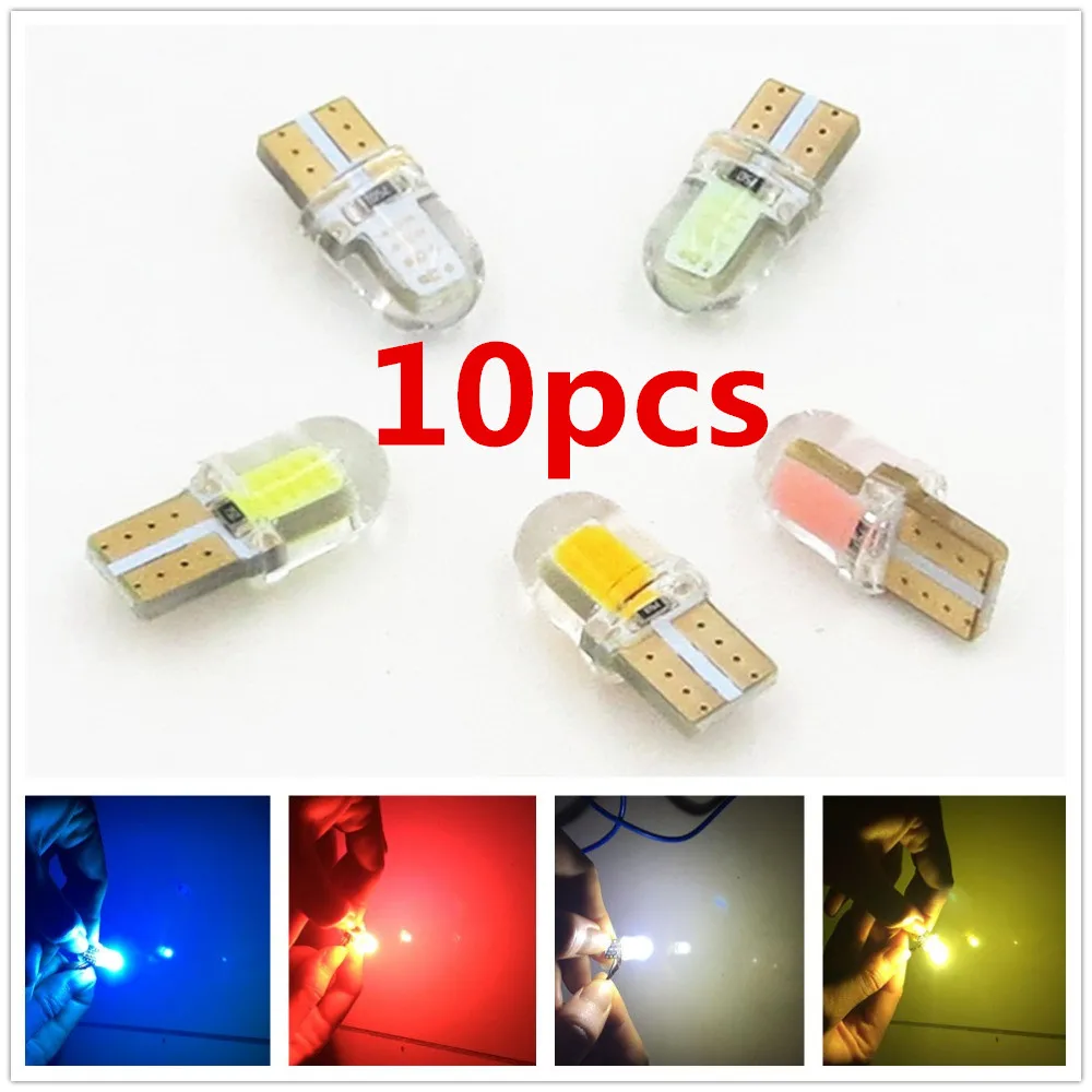 

10PCS T10 SILICON Silicone COB LED Light W5W Wedge Bulb Interior 194 168 2825 Yellow White Red Blue Green Purple