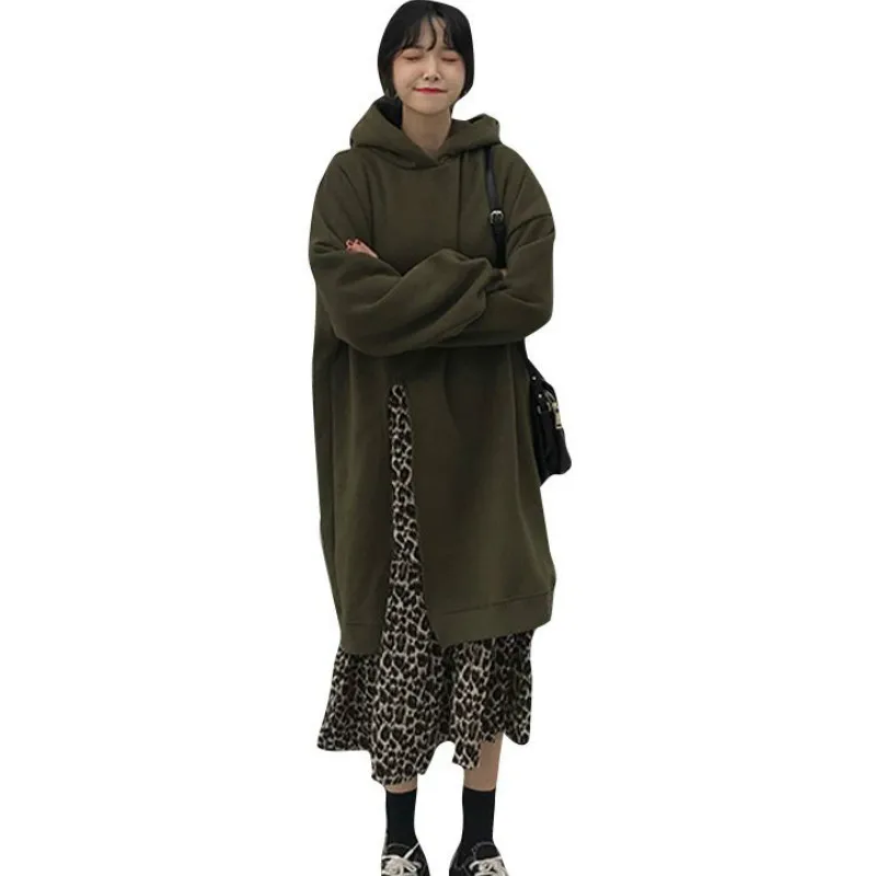 

2019 New Autumn Winter modis Dress Long Sleeve Cotton linen Ladies midi dress Fake two pieces Women Dress Female Vestidos Robe
