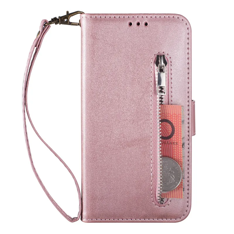 Роскошный чехол-бумажник из искусственной кожи на молнии с откидной крышкой для samsung Galaxy S10E S8 S9 S10 Plus Note 8 9 S6 S7 Edge с магнитной подставкой - Цвет: rose gold