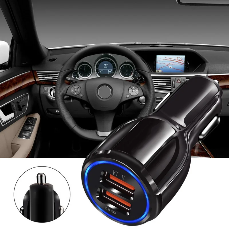 Быстрый двойной Переходник USB для зарядки в машине QC3.0 A цифровое напряжение/ток