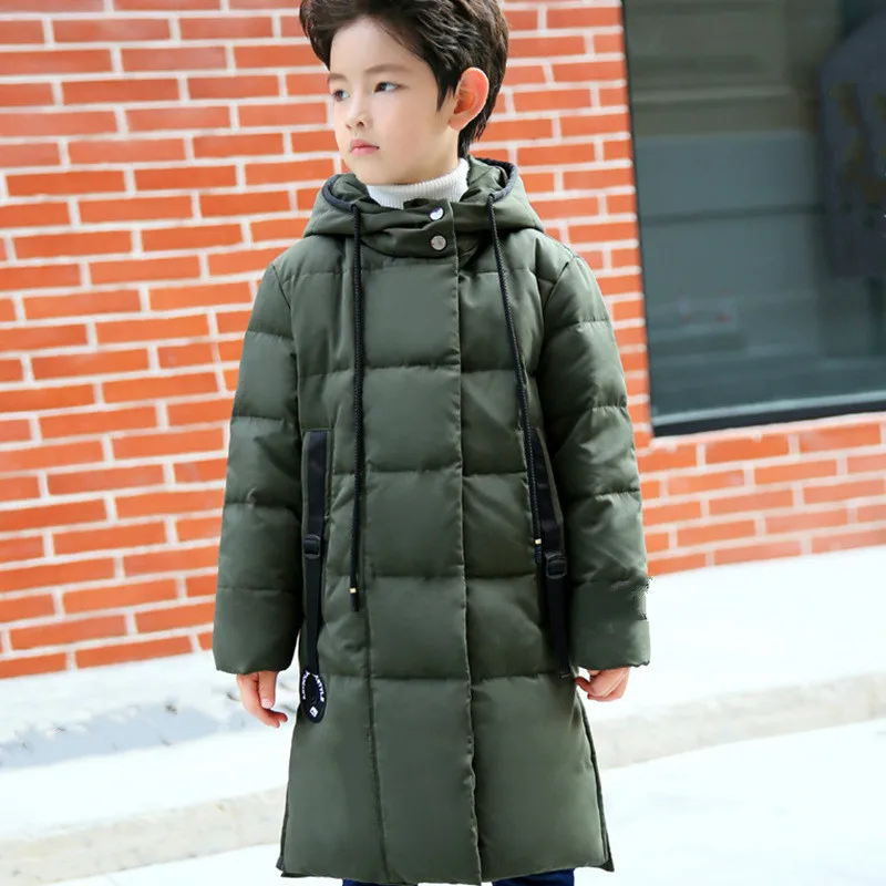 New Korean version of children's boys and girls' children's clothing winter coat thickened long style warm cap coat down jacket medium and large size girls down jacket new korean version of thickening parent child clothing warm hooded wool collar coat