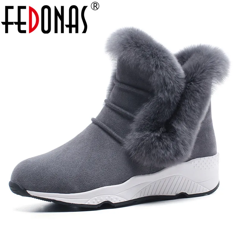 FEDONAS Newest Women Fur Snow Boots Warm Plush Wedges High Heels Cow Suede Ankle Boots Ladies Winter Short Casual Shoes Woman