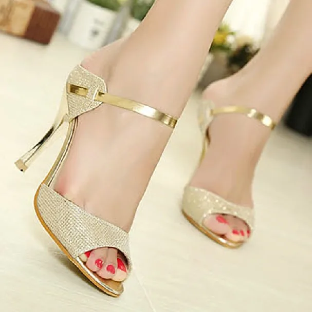 Drop Ship Livraison Gratuite Dames Mode Sexy Soirée Chaussures à talons hauts blanc/or du