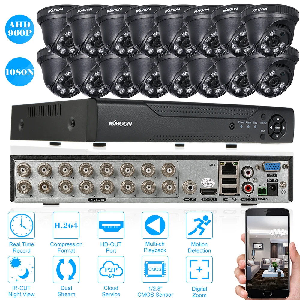 KKmoon 16CH CCTV система 1080N камера видеонаблюдения с 16 шт 3,6 мм 960 P ночного видения CCTV Домашняя безопасность системный комплект для фотокамеры