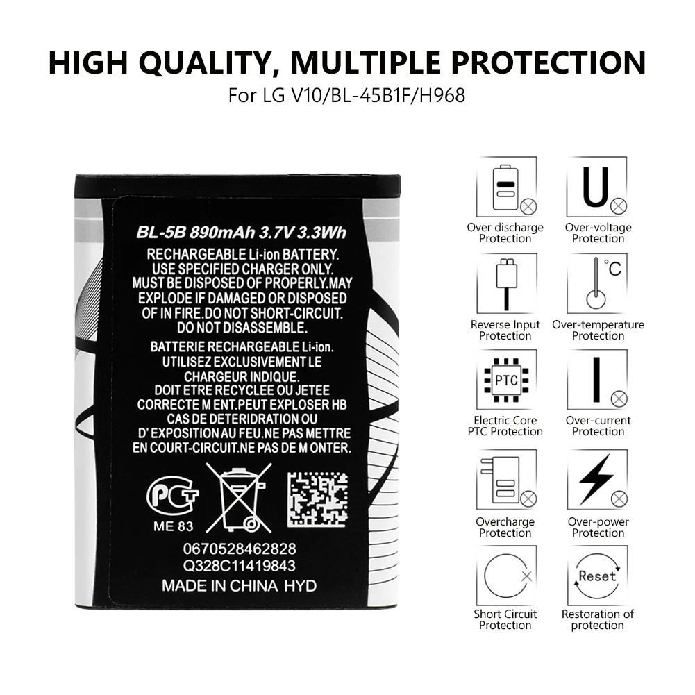 Литиевая батарея Li-Po 3,7 V BL-5B BL5B Батарея 890 мАч высокой Ёмкость для Nokia N83 N80 6120 6230 5200 3220 3230 5140 5140i 5200 5208