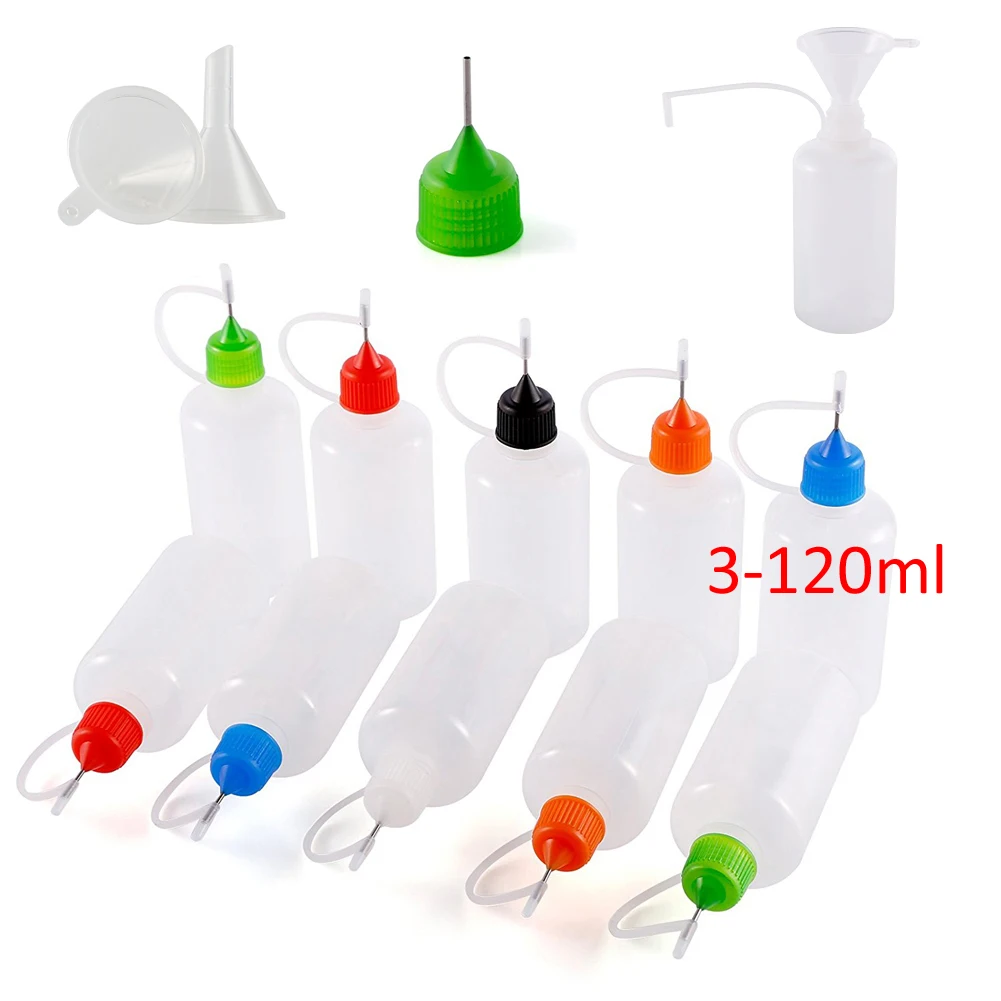 5pcs x 3ml-120ml Dropper Bottles Needle Tip Empty LDPE Squeeze Dropper Juice Eye E Liquid Containers+ Mini Funnel