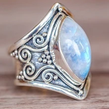 Anillo de piedra grande de plata Vintage para las mujeres de moda Bohemia Boho joyería 2018 nuevo caliente