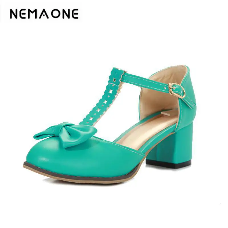 

New Fashion office dress shoes Women Pumps Platform 5.5 cm high heel Shoes Sweet T-strap Bow work shoes Size 34-43