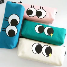 I55 Kawaii Big Eyes Emoji Canvas Zipper Pen Bag Pencil Stationery Storage Case Box School Office Supply Student Gift