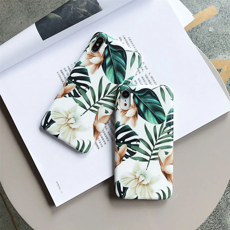 

Art Plants leaves floral Phone Case For iPhone XS Max Case For iPhone X XR 6 6S 7 8 Plus Back Cover Fashion IMD Cases Retro Capa
