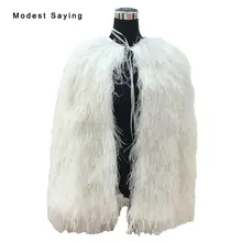 Роскошные цвета слоновой кости из страусиных перьев Свадебные Меховые болеро накидка бедра Длина свадебные куртки для вечернее платье Свадебные аксессуары B287