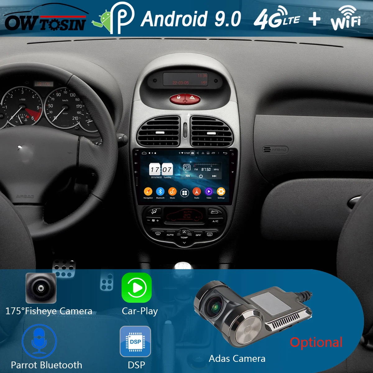 " ips Восьмиядерный 4G ram+ 64G Android 9,0 автомобильный dvd-плеер для PG206 peugeot 206 PG gps навигация радио попугай BT Мультимедиа Стерео