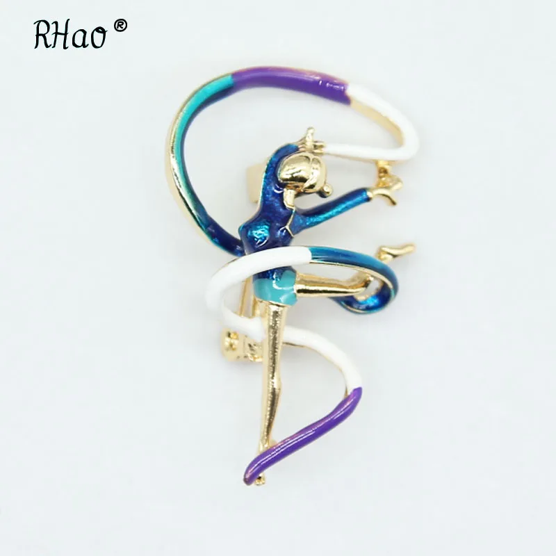 

2 color Enamel Sports Gymnastics Brooch Whirling Girls Ribbon Brooches Women Dancer Badge Garment Decoration Backpack Pin