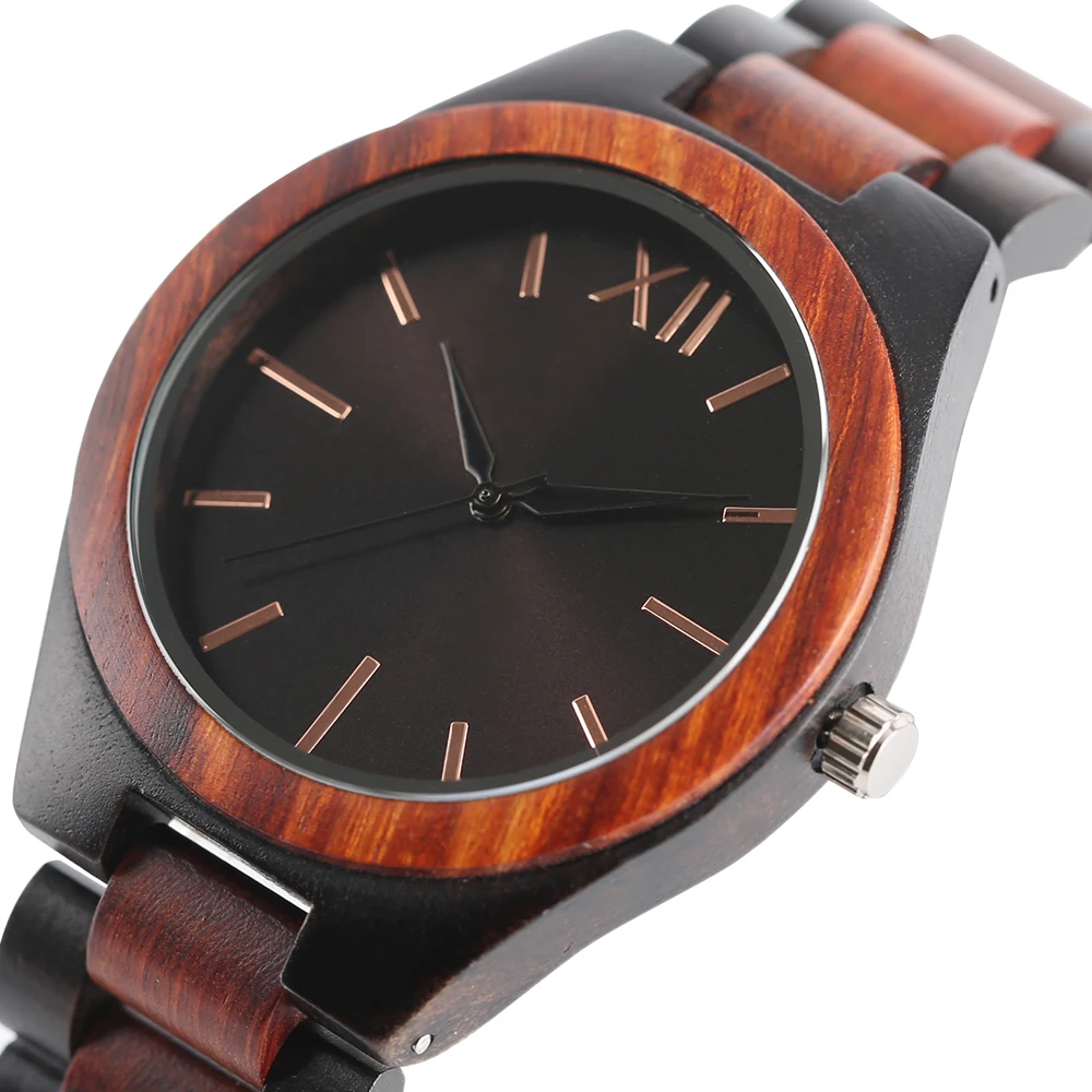 Dark Brown Sapphire Blue Face Dial Watches Full Wooden Women Analog Wrist Watch Men Nature Wood 1