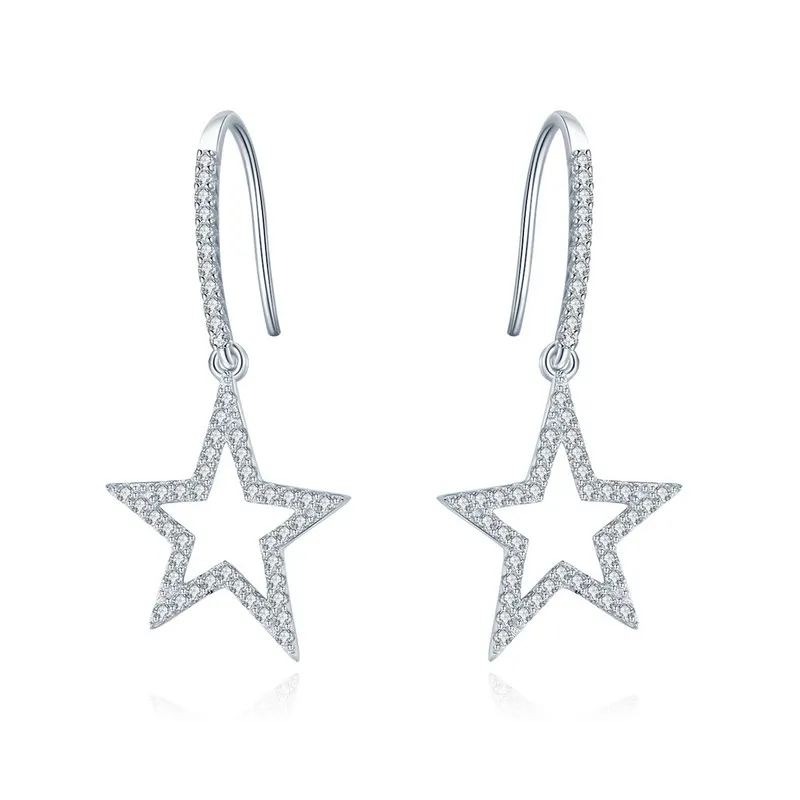 

ABAY 100% 925 Sterling Silver Shining Star Earrings for Women Clear Cubic Zircon Sterling Silver Wedding Jewelry Gift