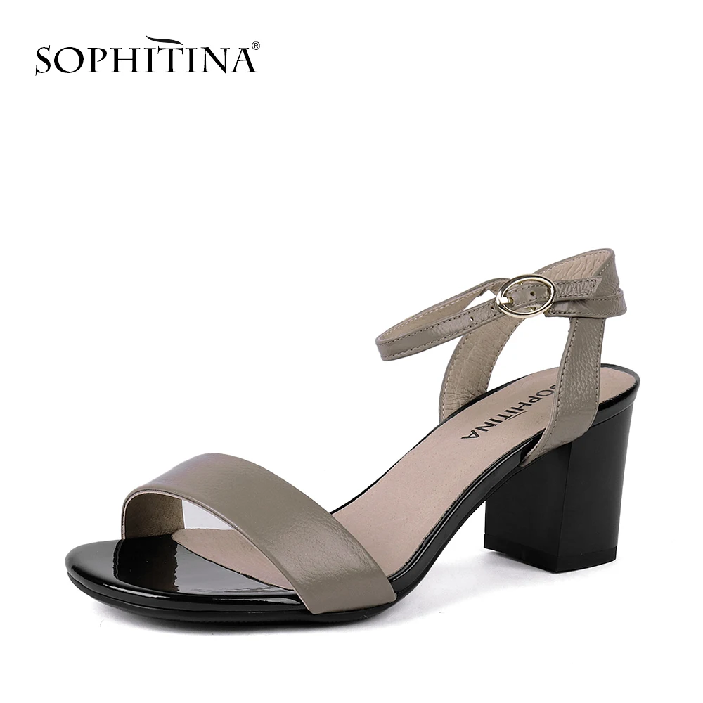 

SOPHITINA Fashion Genuine Leather Women Sandals Summer Outside Square Heel Shoes Solid Buckle Strap High Heel Ladies Sandals X22