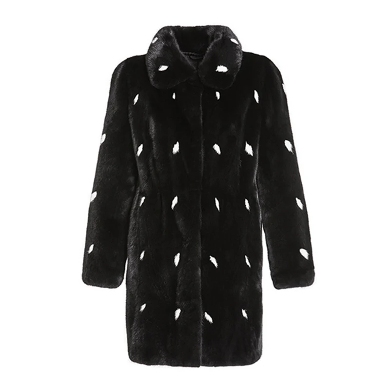  M.Y.FANSTY 2019 Print Dot Pattern Mink Fur Coat Female Denmark Import Long Sleeves Women Coat Slim 