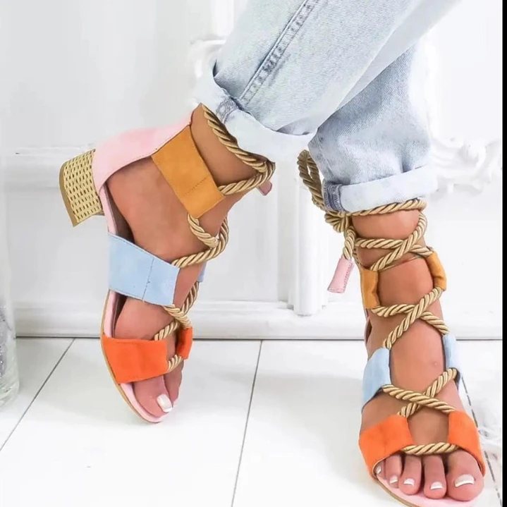 

2019 New Women Sandals Heel Pointed Fish Mouth Sandals Hemp Cross Strap Lace Up Ankle Strap Platform Sandals Casual Beach Shoes