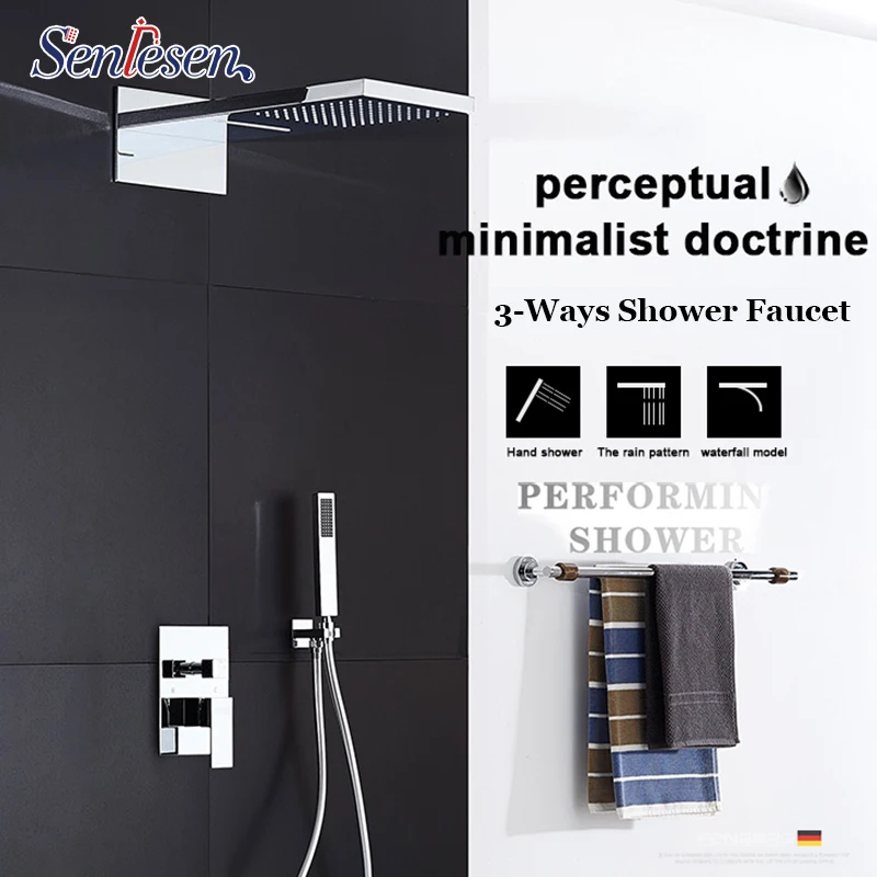 

Senlesen Bathroom Shower Faucets Rain & Waterfall Shower Head 3 Functions Chrome Mixer Valve Hot and Cold Water Mixer Taps