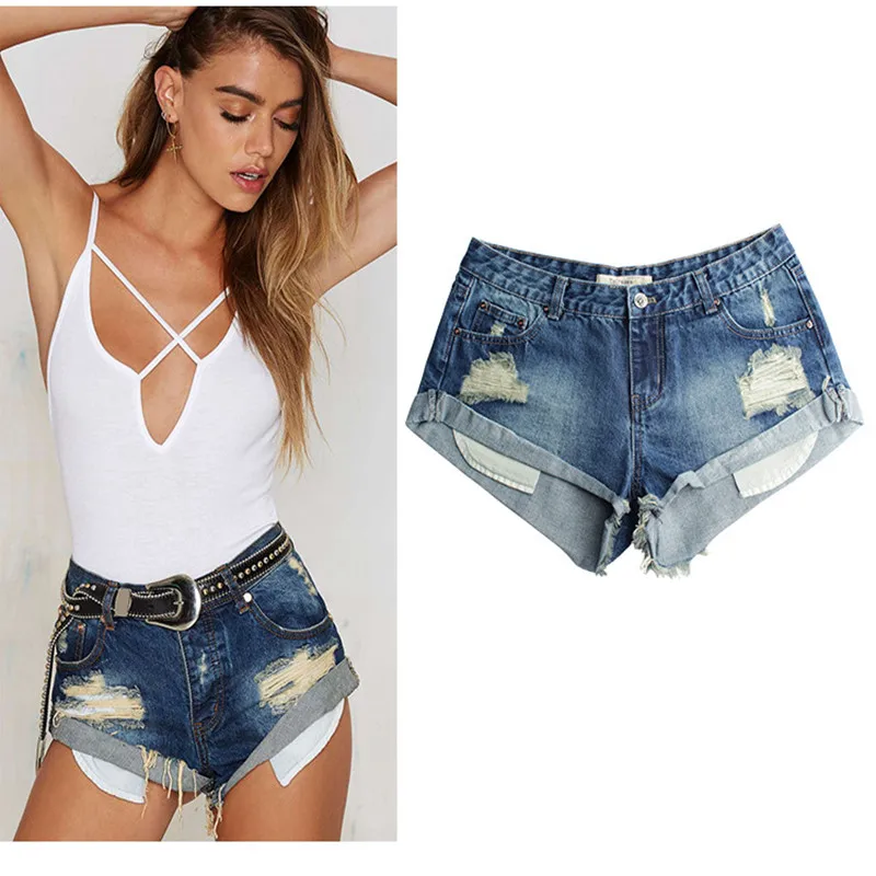 Sexy Ripped Hole Cuffs Denim Shorts Boyfriend Loose Jeans Shorts Women