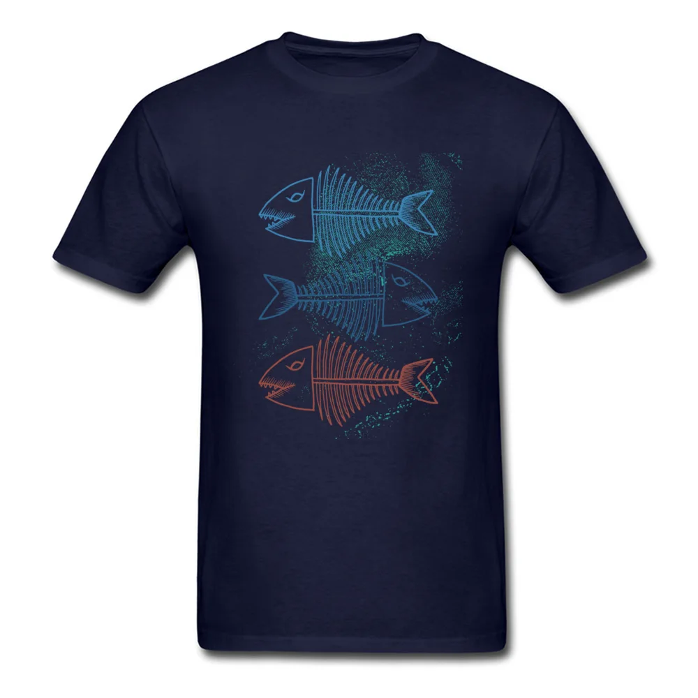 O Neck Fish Bones All Cotton Male Tshirts Casual Short Sleeve Tops T Shirt 2018 New Normal T-shirts Free Shipping Fish Bones navy