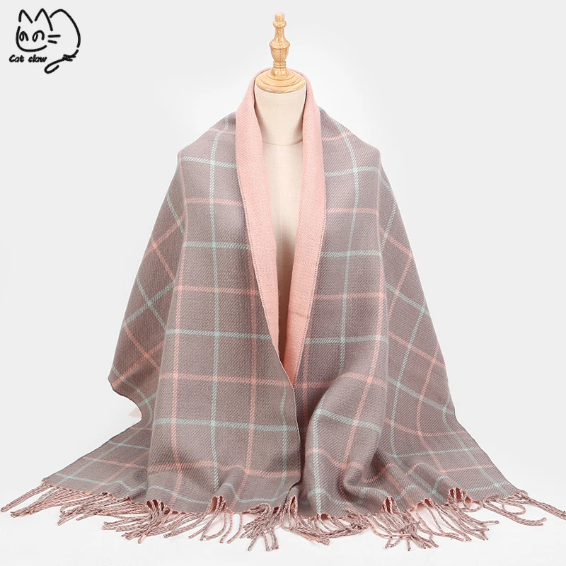

2019 knitted spring winter women scarf plaid warm cashmere scarves shawls luxury brand neck bandana lady wrap Plaid Scarves