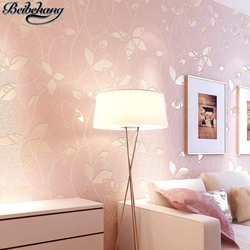 beibehang papel de parede 3D Leaves Pastoral Wallpapers Warm pink