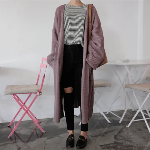 Woman Long Cardigan Knitted women sweater 2019 Autumn Winter Retro Korean Section Curling Loose Sweater Coat Ladies |