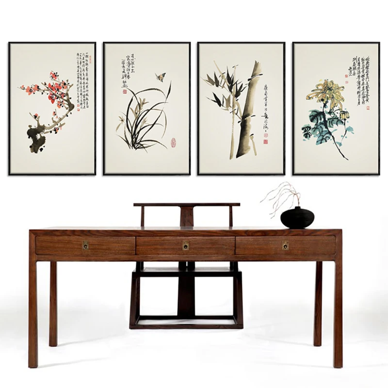 Искусство ZONE сливы, Орхидея, бамбук, хризантемы картина на стену современный устройство для создания живописи китайской тушью, Стиль Печать холст картина плакат
