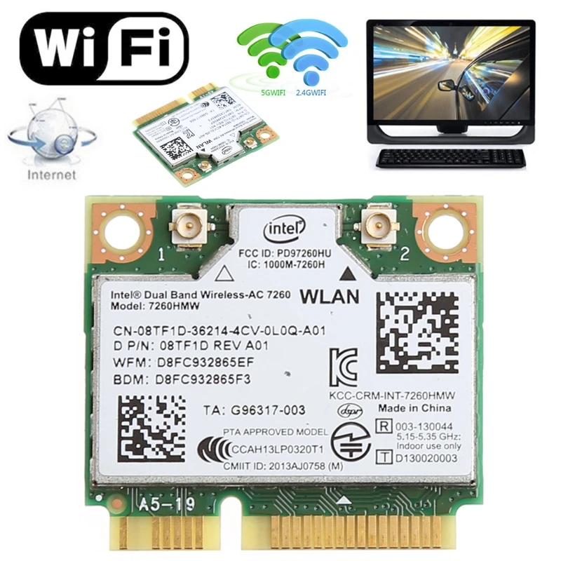 Двухдиапазонный Bluetooth 4,0 Беспроводной Mini PCI-E карта для Intel 7260 AC DELL 7260HMW T3LB