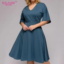 S. FLAVOR женское Повседневное платье с v-образным вырезом и рукавом до колена размера плюс XL-5XL винтажное платье трапециевидной формы весенне-летние вечерние платья