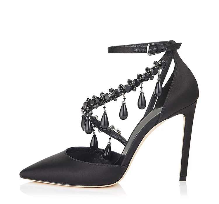 

2018 Fashion Hollow Pointed Toe Silk Thin Heels Shoes Women's Sexy Party Dress Luxury Rhinestone Pumps 8CM Heels Small Size33-41