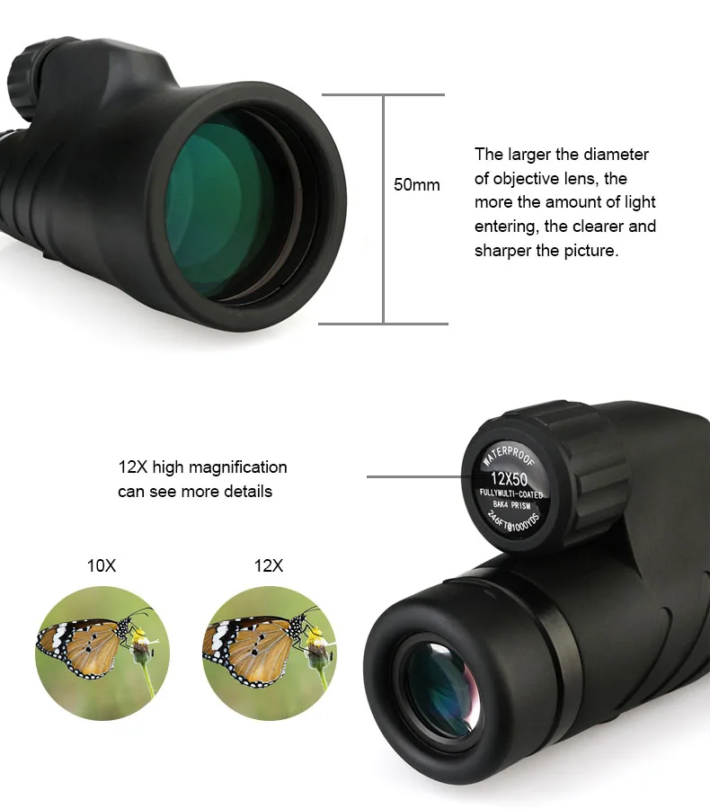 Ipx7 à Prova Svbony Monocular Prisma Completo Multi-revestido Telescópio Dwaterproof Água Viagem Caça Binóculos F9338d 12x50 Bak4 15 Telescópio e binóculos