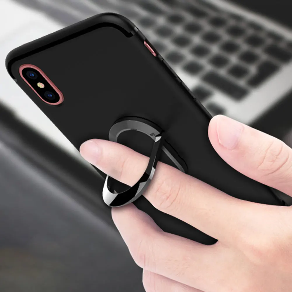 KISSCASE Matte PC Stand Phone Case For iPhone X XR XS MAX 7 Plus Ring Holder Cases 8 6 6S Plain Back Covers |