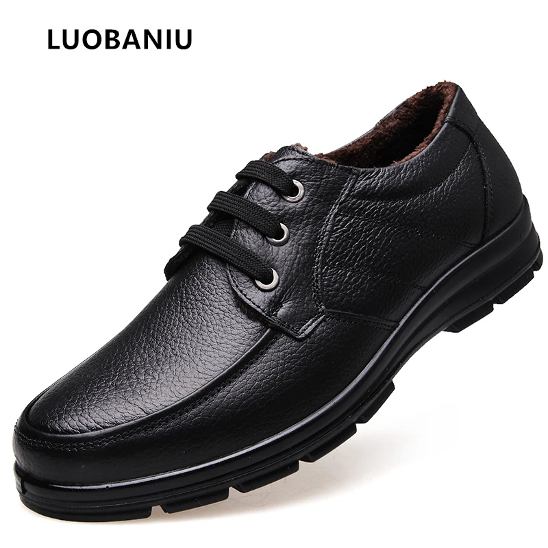 

2018 New Leather Men Shoes Casual Comfortable slip Warm +Fur Men Driving Shoes Business Snow soft shoes zapatos de hombre