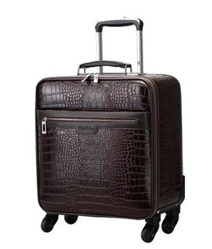 

Crocodile leather travel suitcase trolley Pu leather rolling luggage on wheels