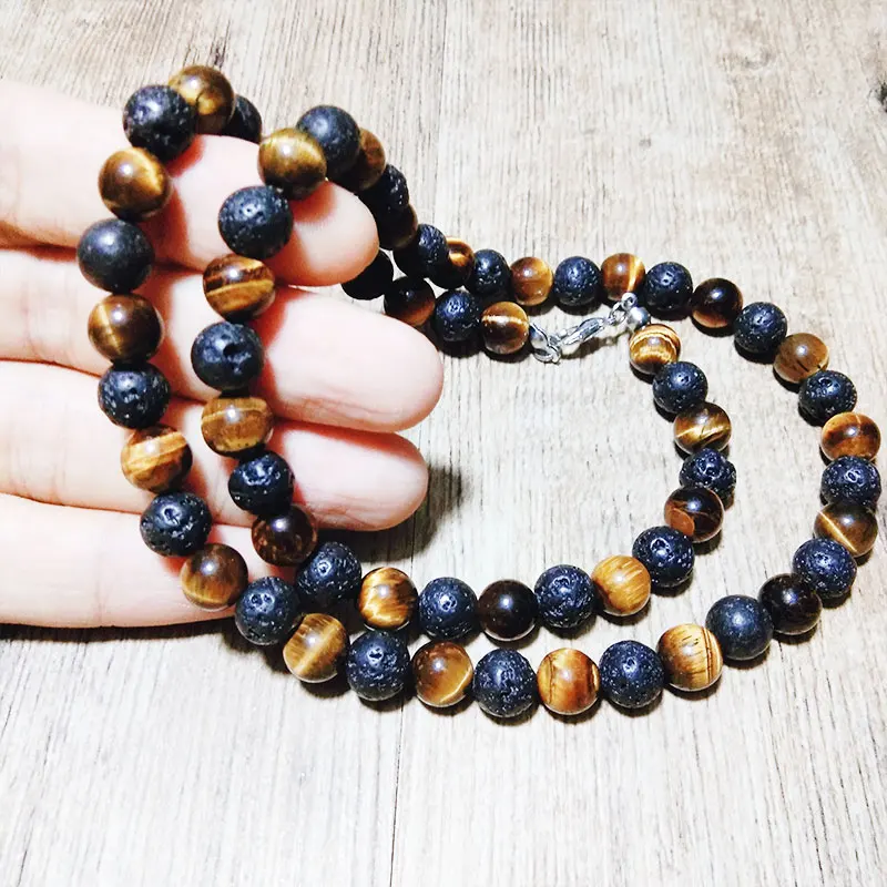 Вулканическая лава Reiki мужские цепочки ручной работы с натуральными бусинами
