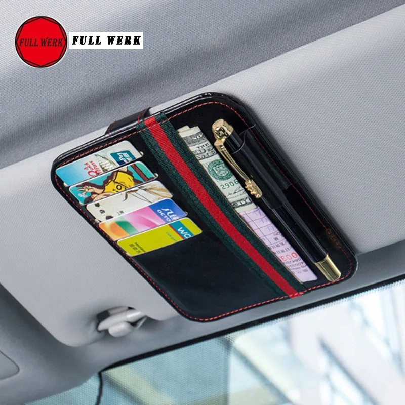 Car Multifunction PU Card Holder Car Sun Visor Ticket Receipt Card