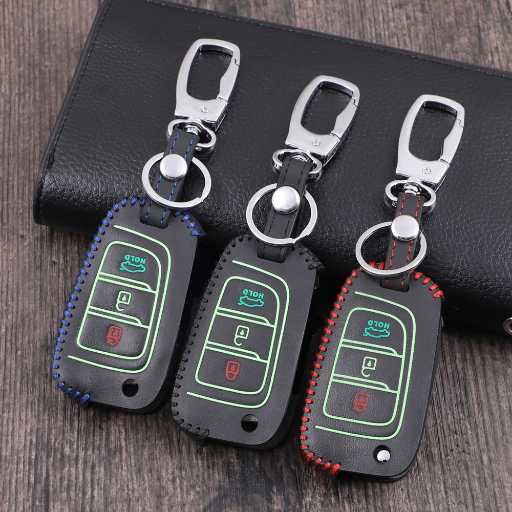 

Luminous Leather Flip Key Fob Cover Car Remote Holder Skin Shell case for Hyundai Solaris Verna 2017 2018 Car styling