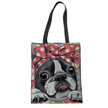 THIKIN Симпатичные бульдог сумки для покупок с принтом Для женщин многоразовые повседневная женская обувь парусиновые сумки из натуральной кожи женские складной, из ткани сумки Bolsa Mujer