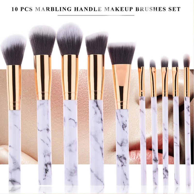 

Fulljion 10pcs Professional Marble Makeup Brushes Eyeshadow Foundation Powder Soft Brush Eyeshadow Cosmetic Beauty Tools