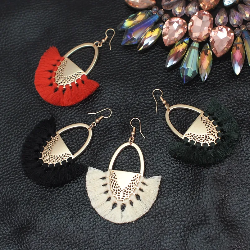 MANILAI Bohemia Handmade Tassels Earrings For Women Cotton Thread Alloy Statement Fringe Dangle Earrings Ethnic Jewelry