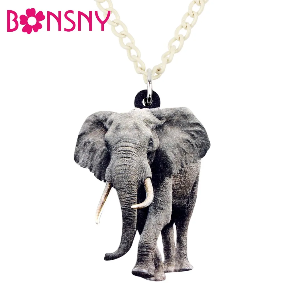 

Bonsny Acrylic Wild Jungle Elephant Necklace Pendant Choker African Animal Jewelry For Women Girls Lady Teens Gift Accessories