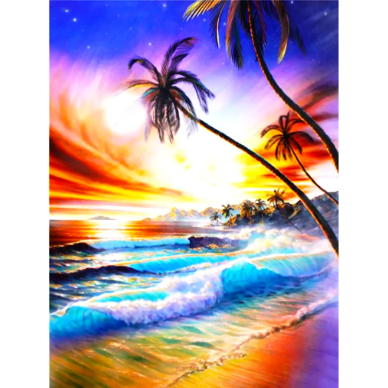 

NEW DIY Diamond Embroidery Seaside Diamond Painting Cross Stitch Needlework Craft Full Round Mosaic Home Decor Gift