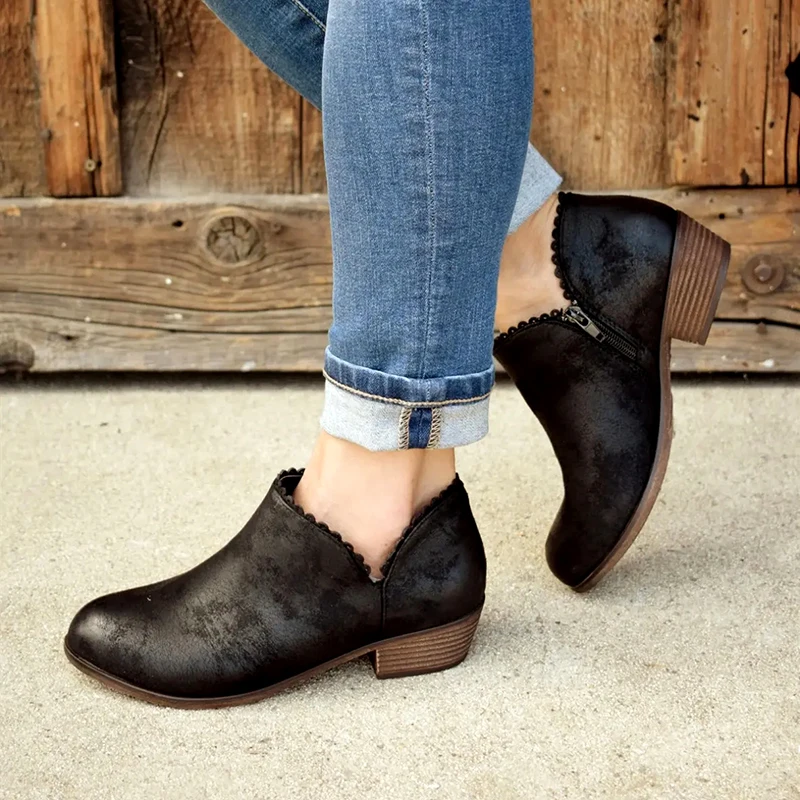 

Autumn Ankle Women Boots Square Heel Slip On Women Female High Heels Single Shoes Pointed Toe Casual Ladies Fashion botas mujer