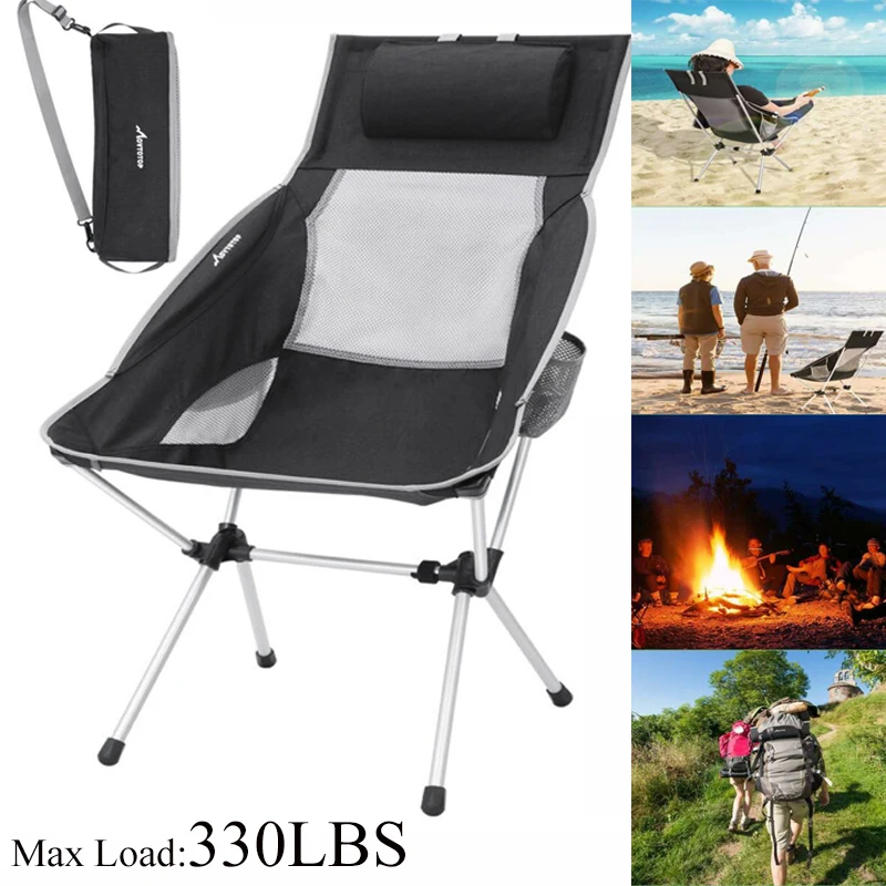 

MOVTOTOP Folding Camping Chair Mesh High Back Ergonomic Armrest Beach Chair 45x87x100 cm