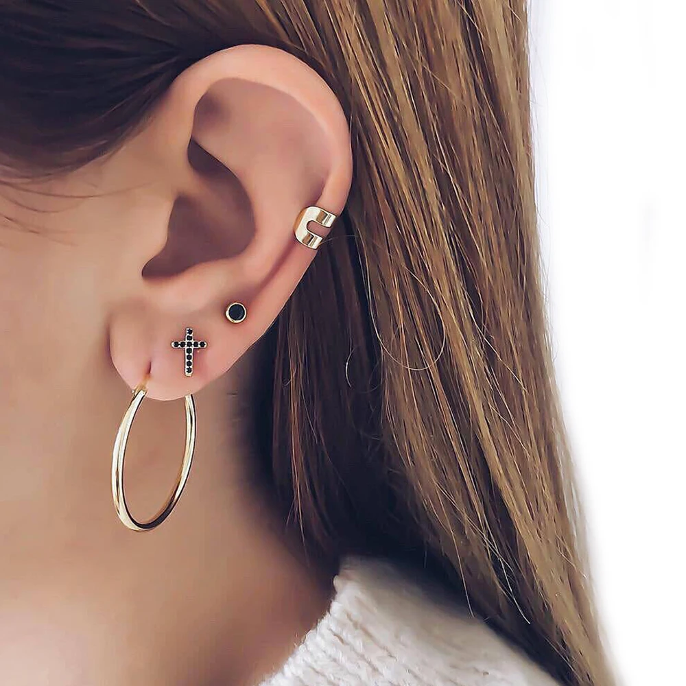 

4 Pcs/set Women Personality Gold Big Circle Crystal Cross Geometry Earrings Set Charm Party Jewelry Accessories Lover Gift